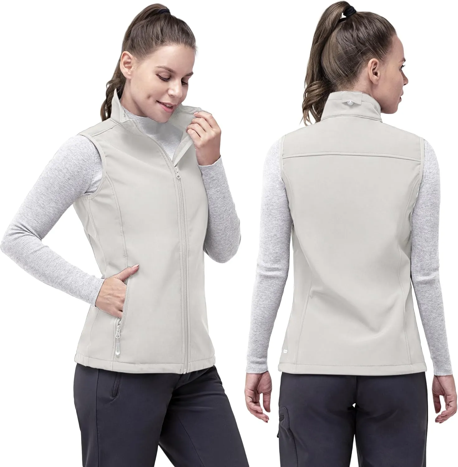 33,000ft Women's Running Vest Fleece Lined Zip Up Windproof Lightweight Softshell Vests Outerwear for Golf Hiking Sports