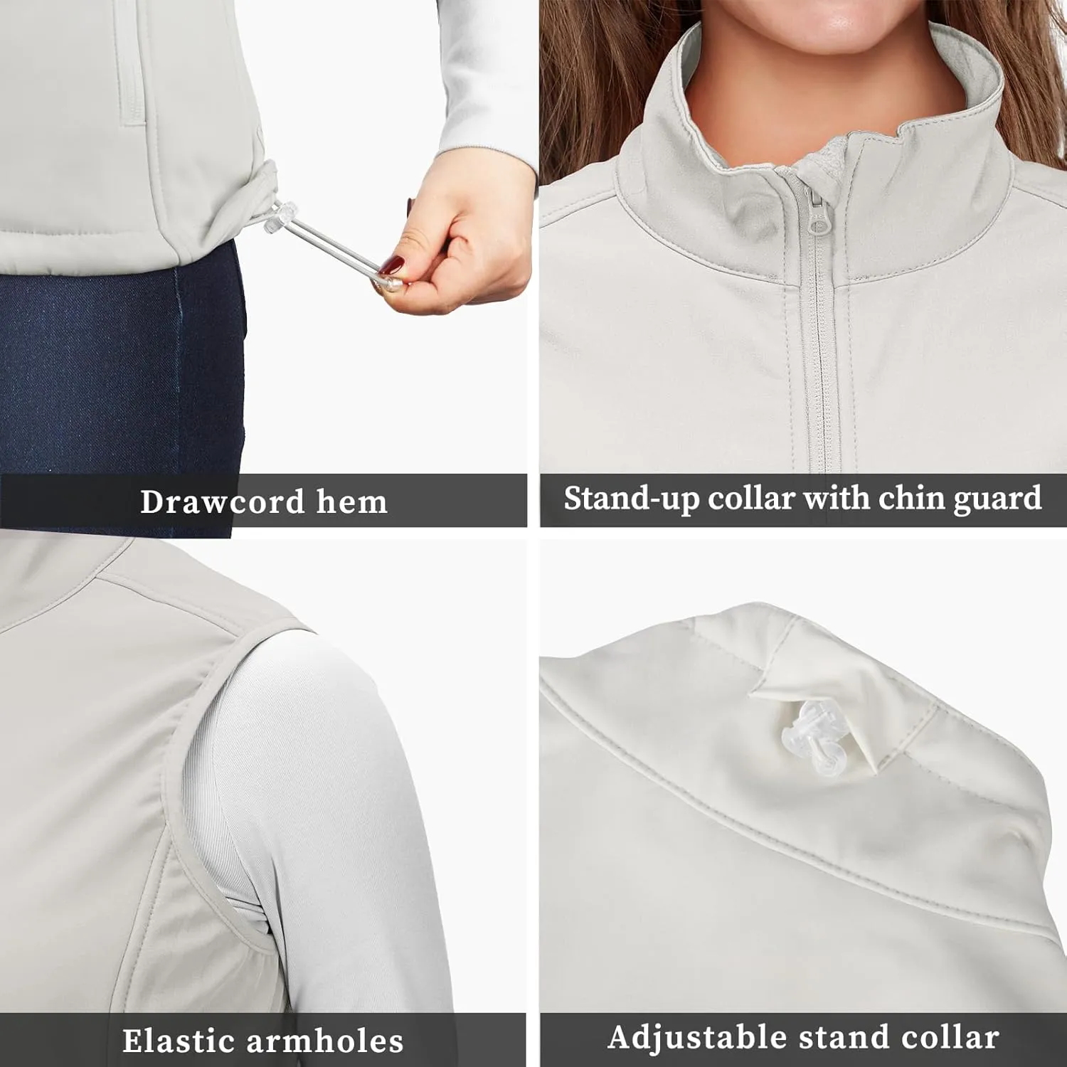 33,000ft Women's Running Vest Fleece Lined Zip Up Windproof Lightweight Softshell Vests Outerwear for Golf Hiking Sports