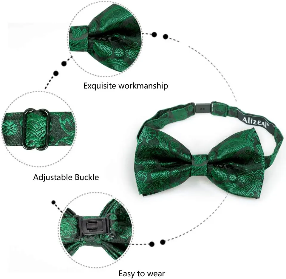 Alizeal Mens Paisley Bow Tie, Pocket Square, Cufflinks Set