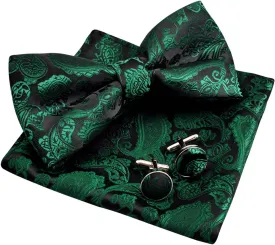 Alizeal Mens Paisley Bow Tie, Pocket Square, Cufflinks Set