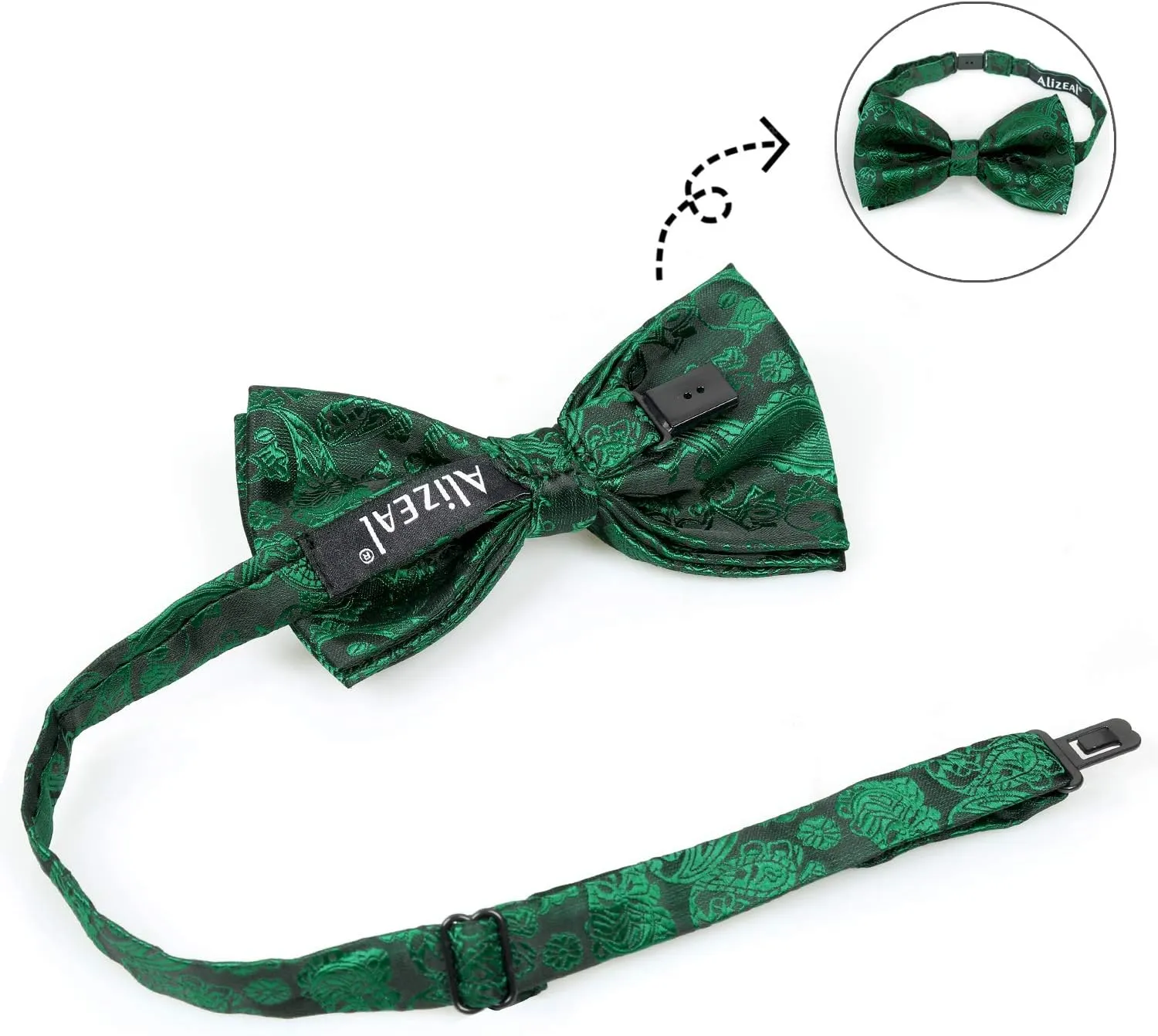 Alizeal Mens Paisley Bow Tie, Pocket Square, Cufflinks Set