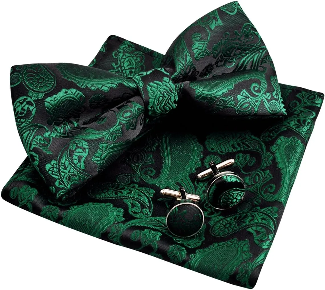 Alizeal Mens Paisley Bow Tie, Pocket Square, Cufflinks Set