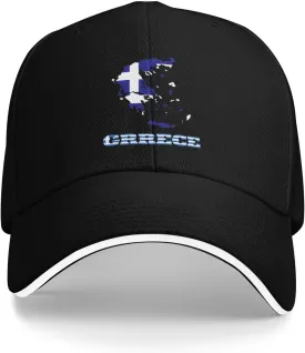 Baseball Cap for Men Women Greece Greek Hellene Flag Map Dad Trucker Hat Flat Bill Brim Snapback Caps Unisex Casquette for Camping Travelling Golf Tennis All Seasons Black