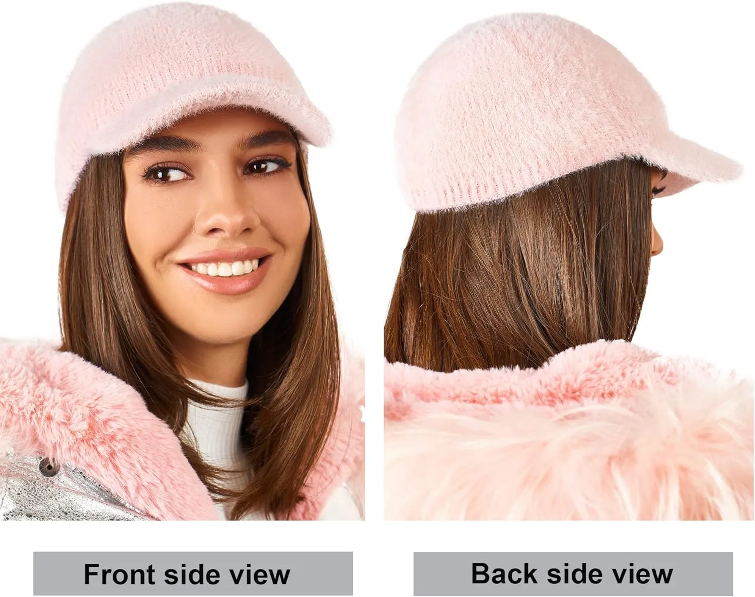 Braxton Beanie Visor - Womens Winter Wool Knit Hat with Brim - Billed Knit Cap Newsboy Hats