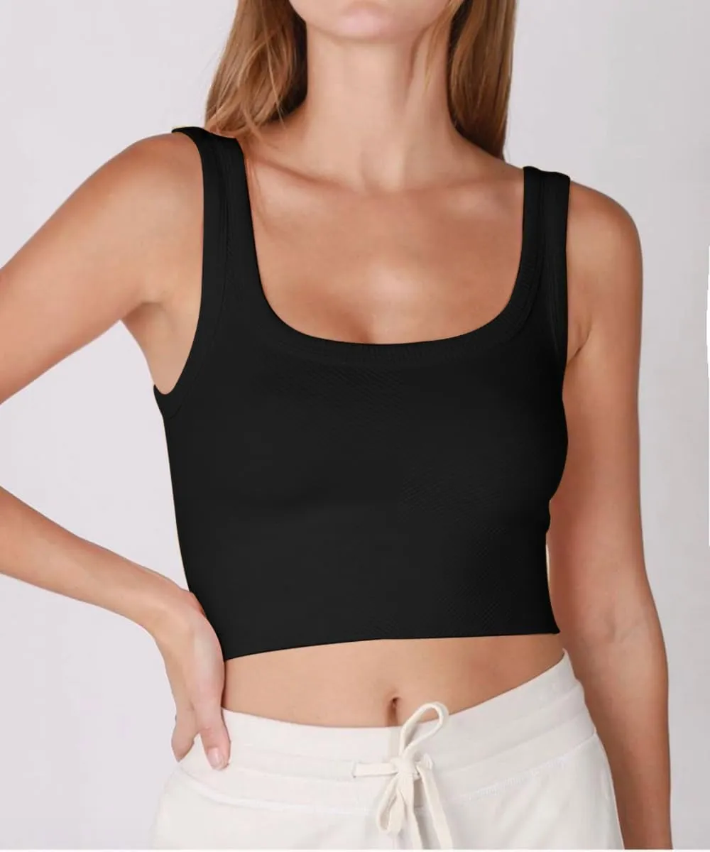 CHYRII Womens Summer Square Neck Going Out Tops Ribbed Basic Tank Crop Workout Tops