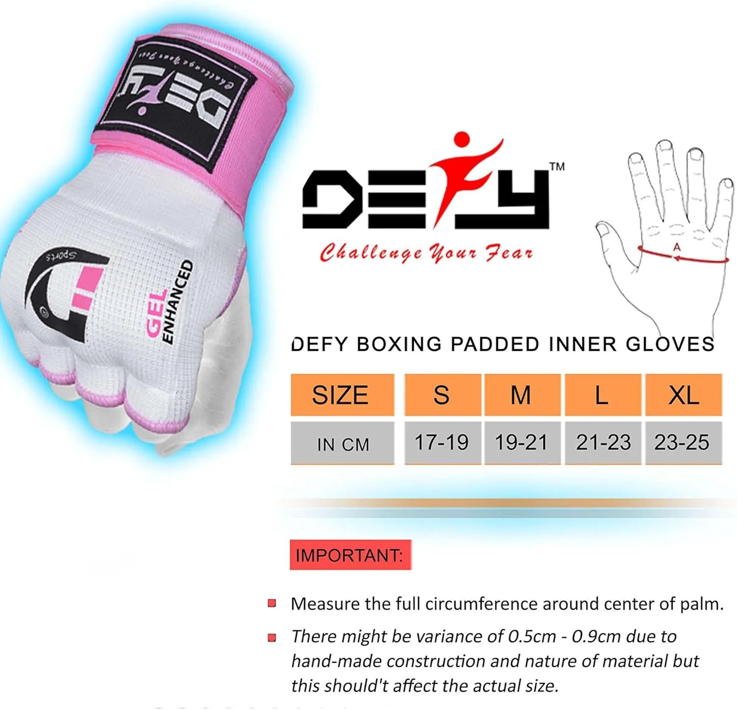 Defy Gel Padded Inner Gloves with Hand Wraps - MMA Muay Thai Boxing Fight Pair