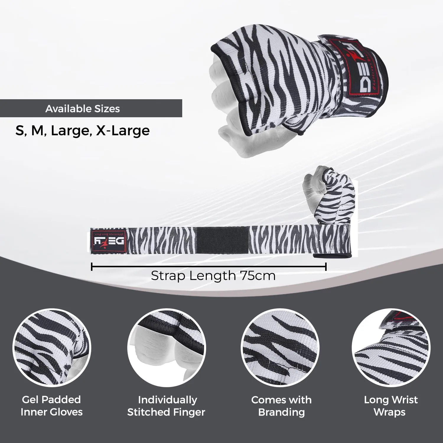 Defy Gel Padded Inner Gloves with Hand Wraps - MMA Muay Thai Boxing Fight Pair