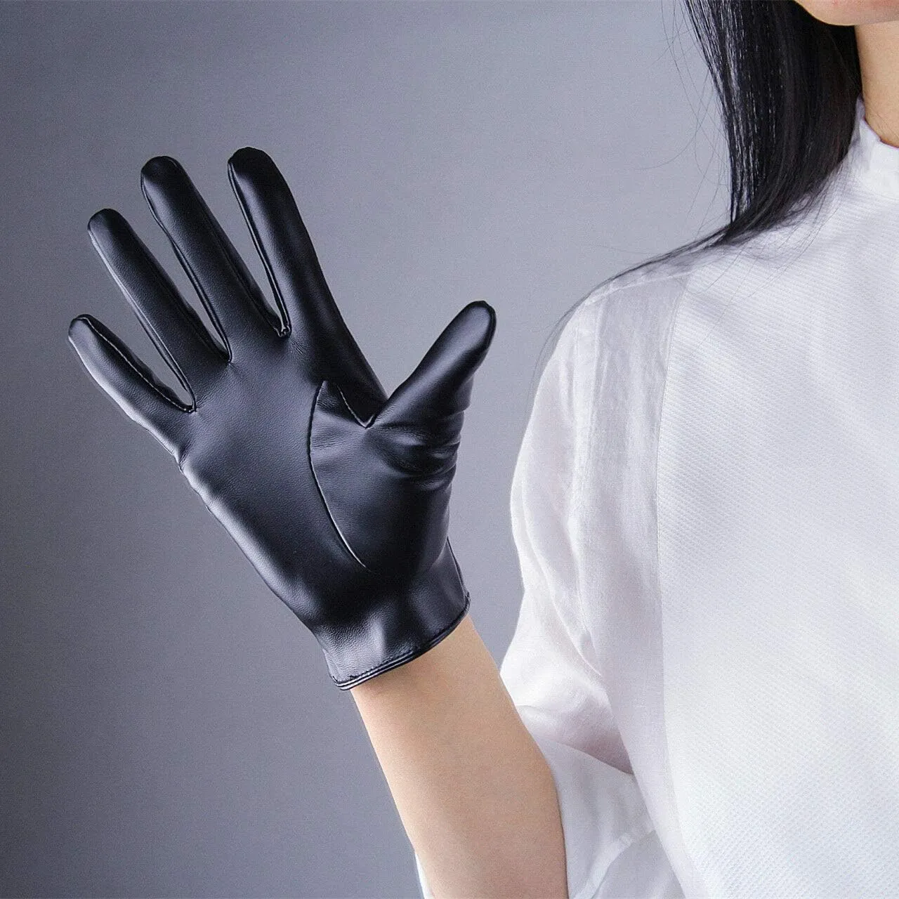 DooWay Short Leather Gloves Women Wrist Length Faux Lambskin Soft Stretch Dress Party Gloves