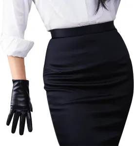DooWay Short Leather Gloves Women Wrist Length Faux Lambskin Soft Stretch Dress Party Gloves