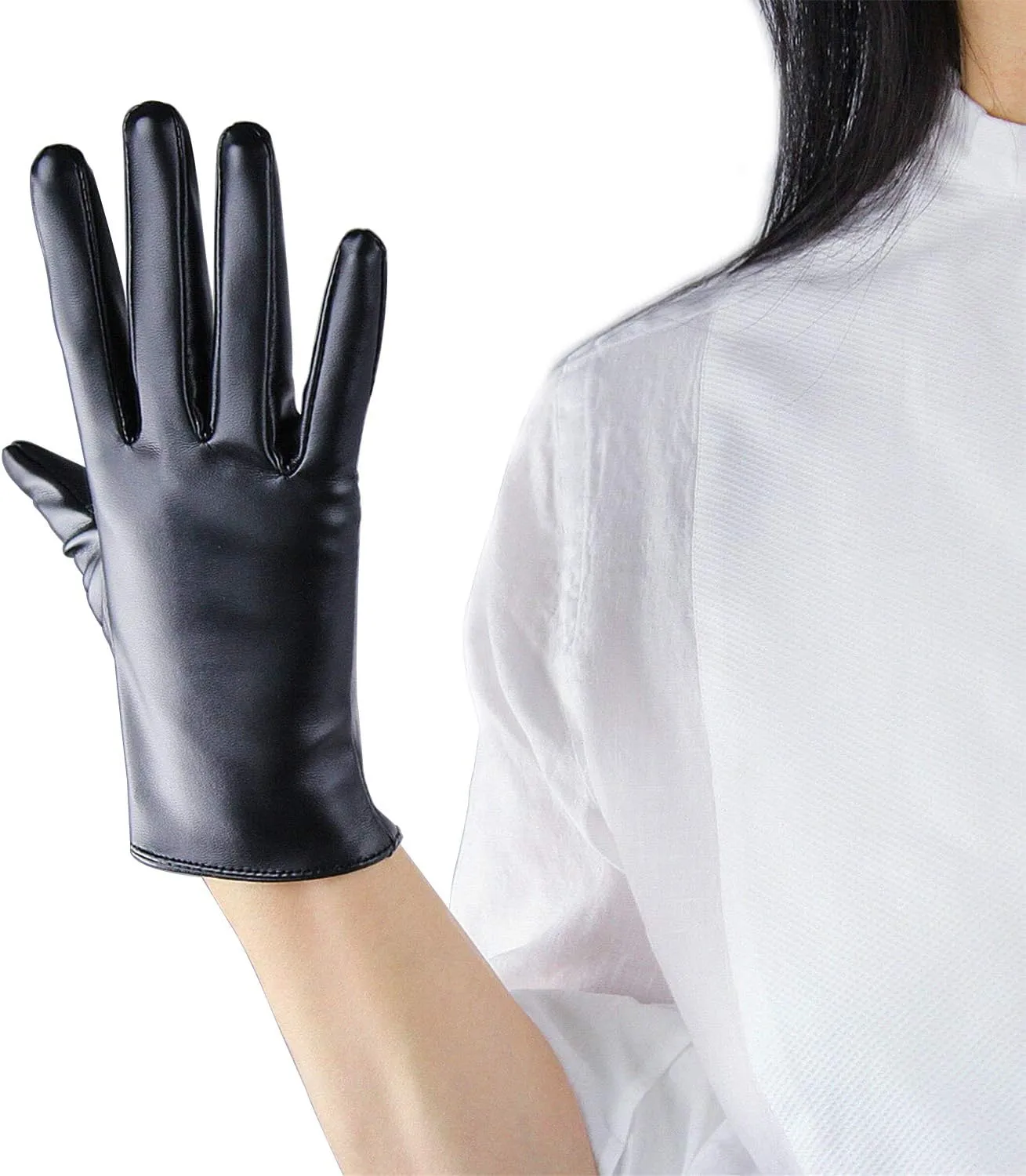DooWay Short Leather Gloves Women Wrist Length Faux Lambskin Soft Stretch Dress Party Gloves