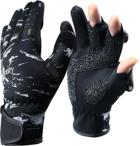 Drasry Neoprene Fishing Gloves Touchscreen 3 Cut Fingers Warm Cold Weather Suitable for Men and Women Ice Fishing Fly Fishing Photography Motorcycle Running Shooting
