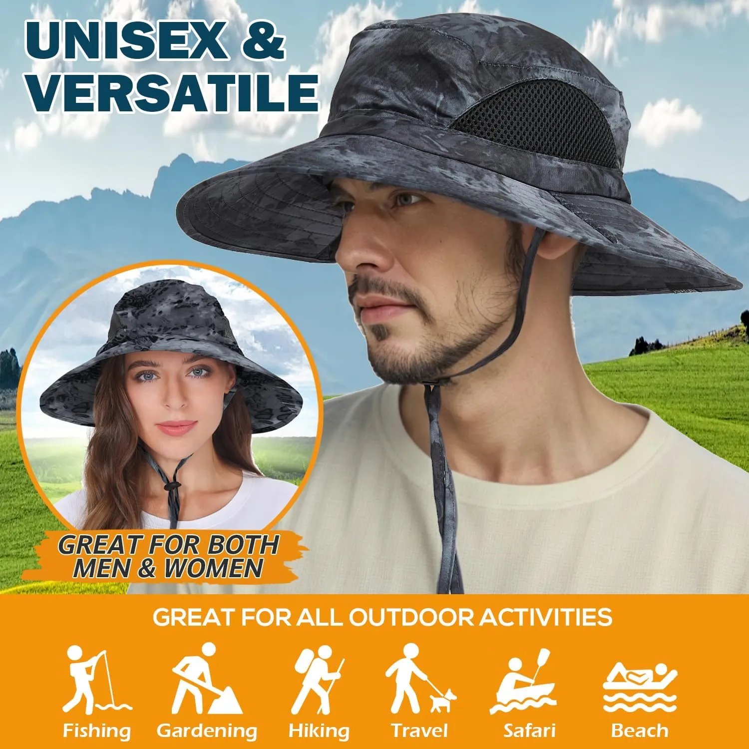 EINSKEY Wide Brim Sun Hat, UPF 50  UV Protection Waterproof Packable Bucket Hat for Men & Women, Fishing Hiking Beach Garden