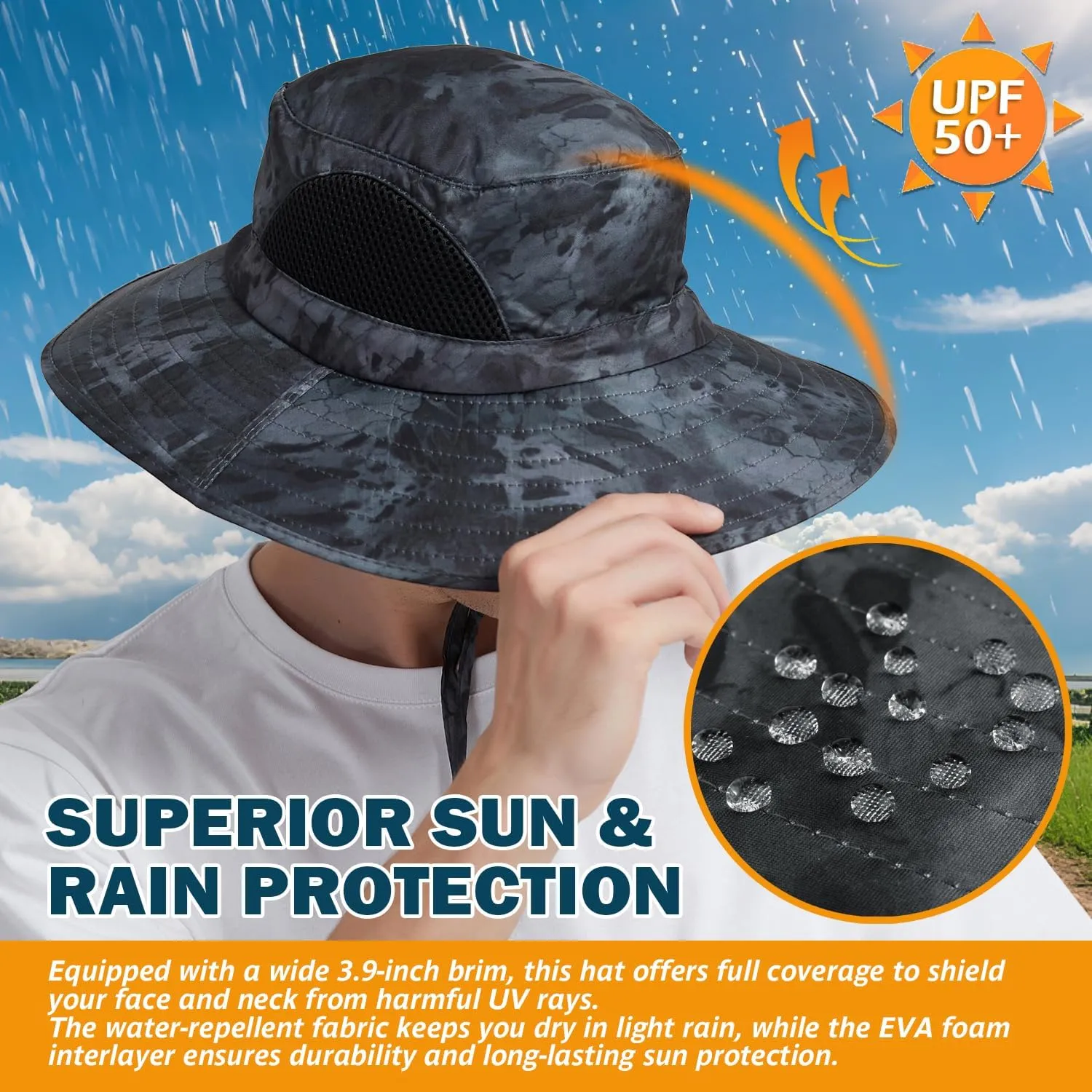 EINSKEY Wide Brim Sun Hat, UPF 50  UV Protection Waterproof Packable Bucket Hat for Men & Women, Fishing Hiking Beach Garden