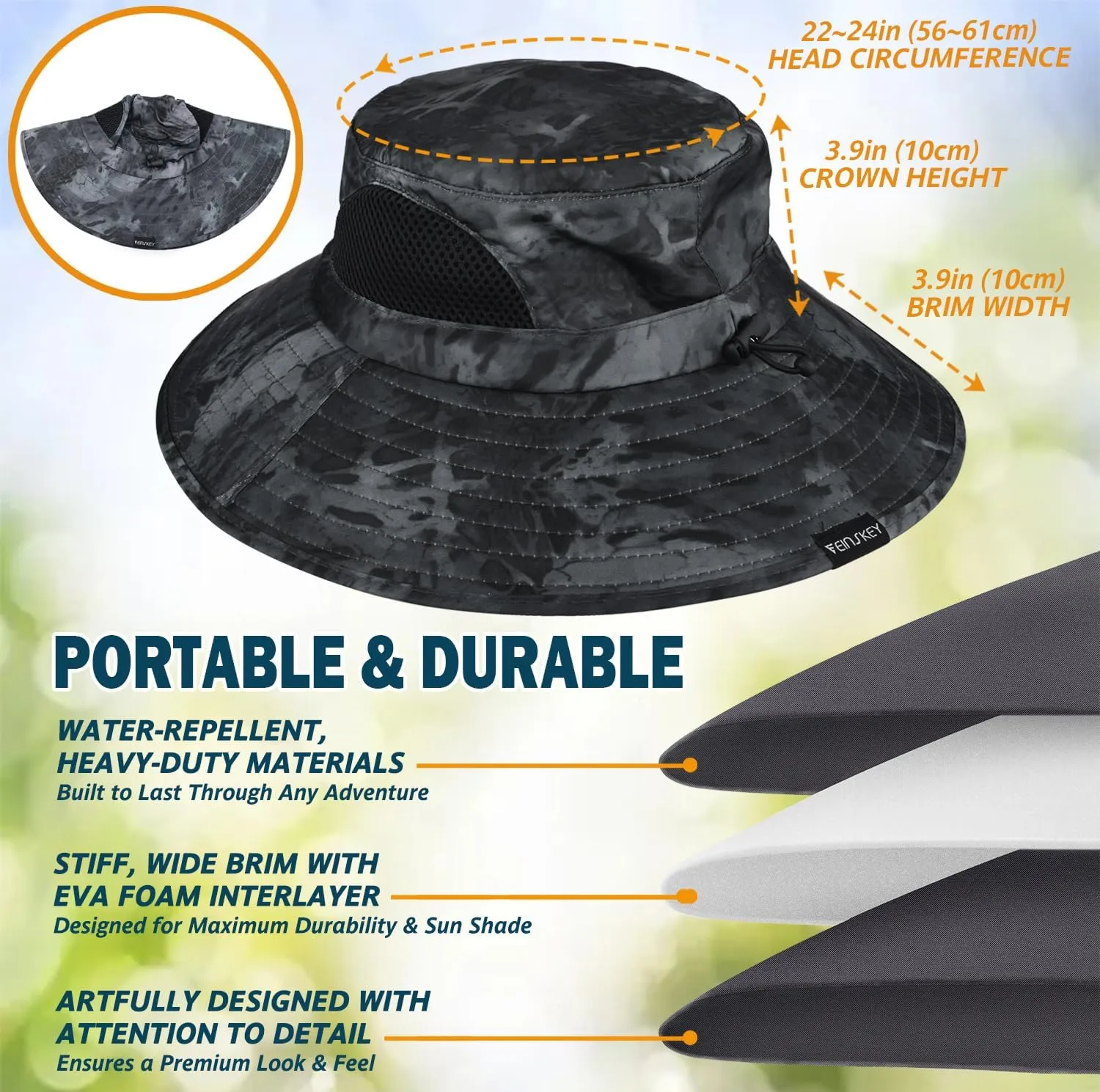 EINSKEY Wide Brim Sun Hat, UPF 50  UV Protection Waterproof Packable Bucket Hat for Men & Women, Fishing Hiking Beach Garden