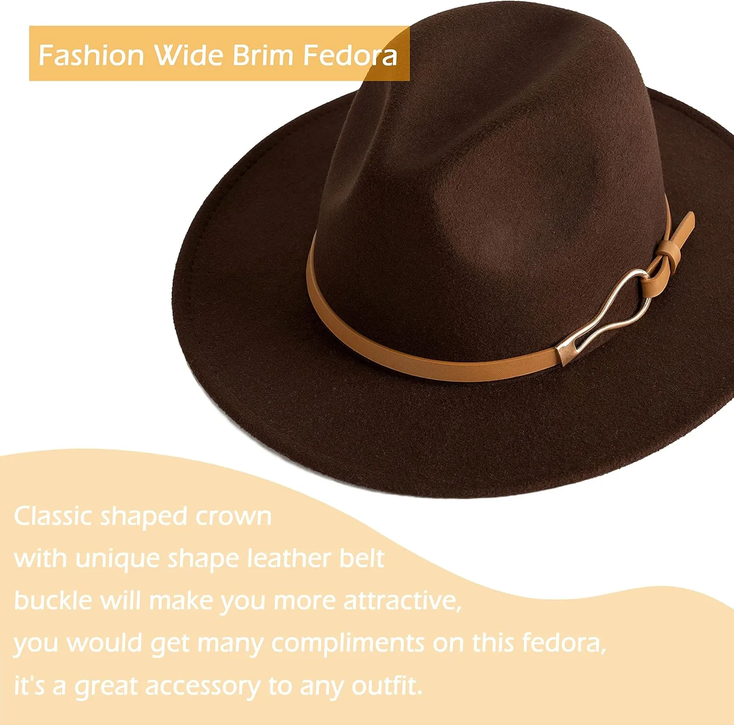 Fashion Women Wide Brim Fedora Floppy Panama Hat with Belt Buckle