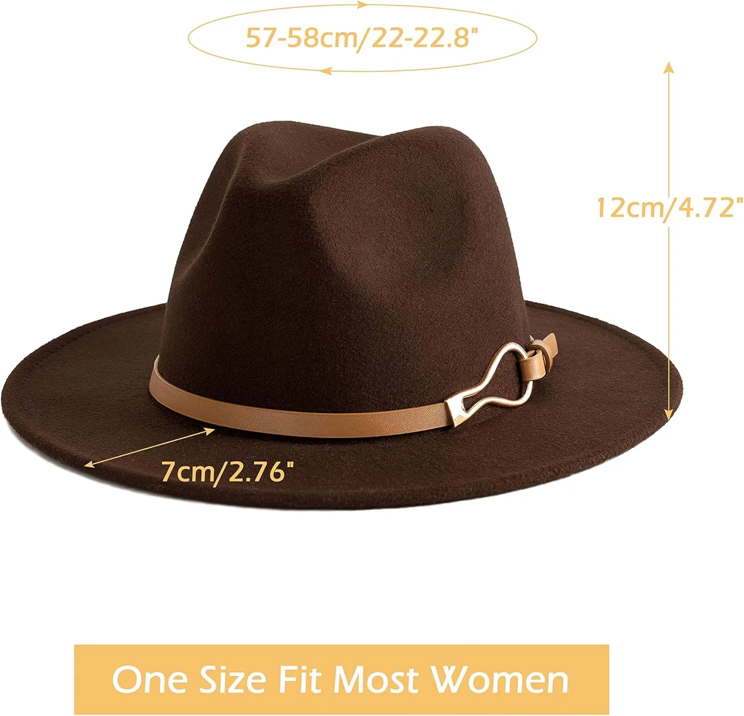Fashion Women Wide Brim Fedora Floppy Panama Hat with Belt Buckle
