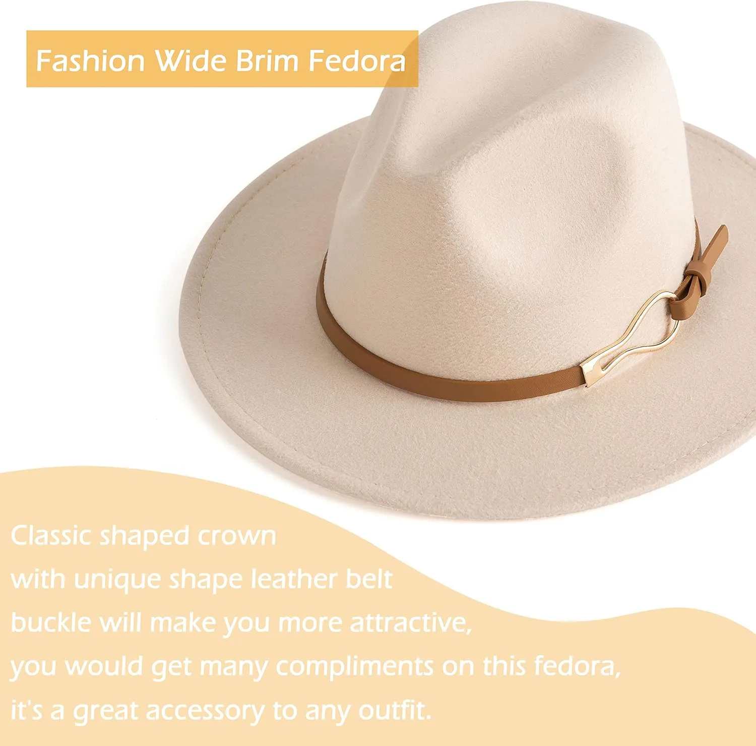 Fashion Women Wide Brim Fedora Floppy Panama Hat with Belt Buckle