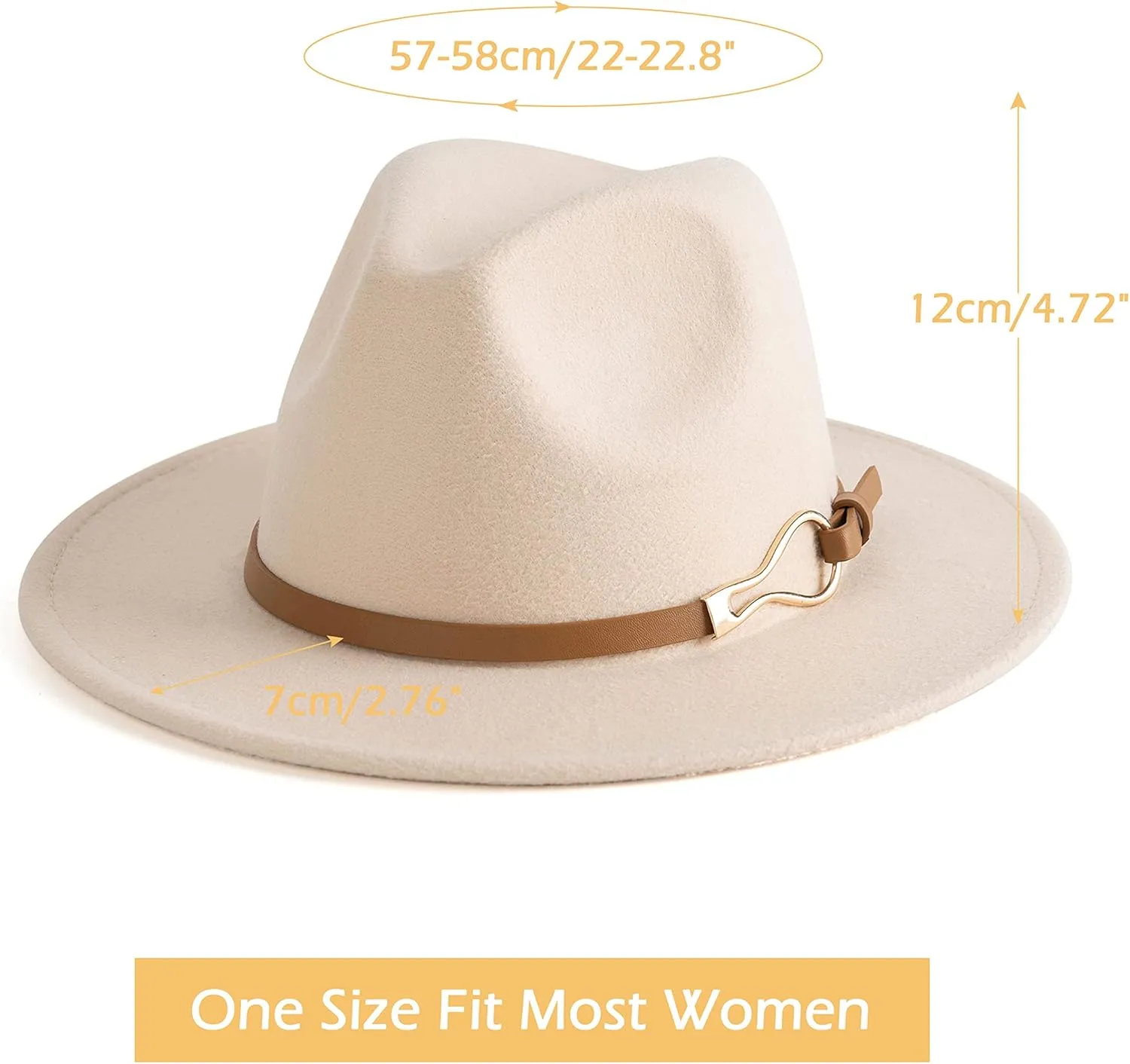 Fashion Women Wide Brim Fedora Floppy Panama Hat with Belt Buckle