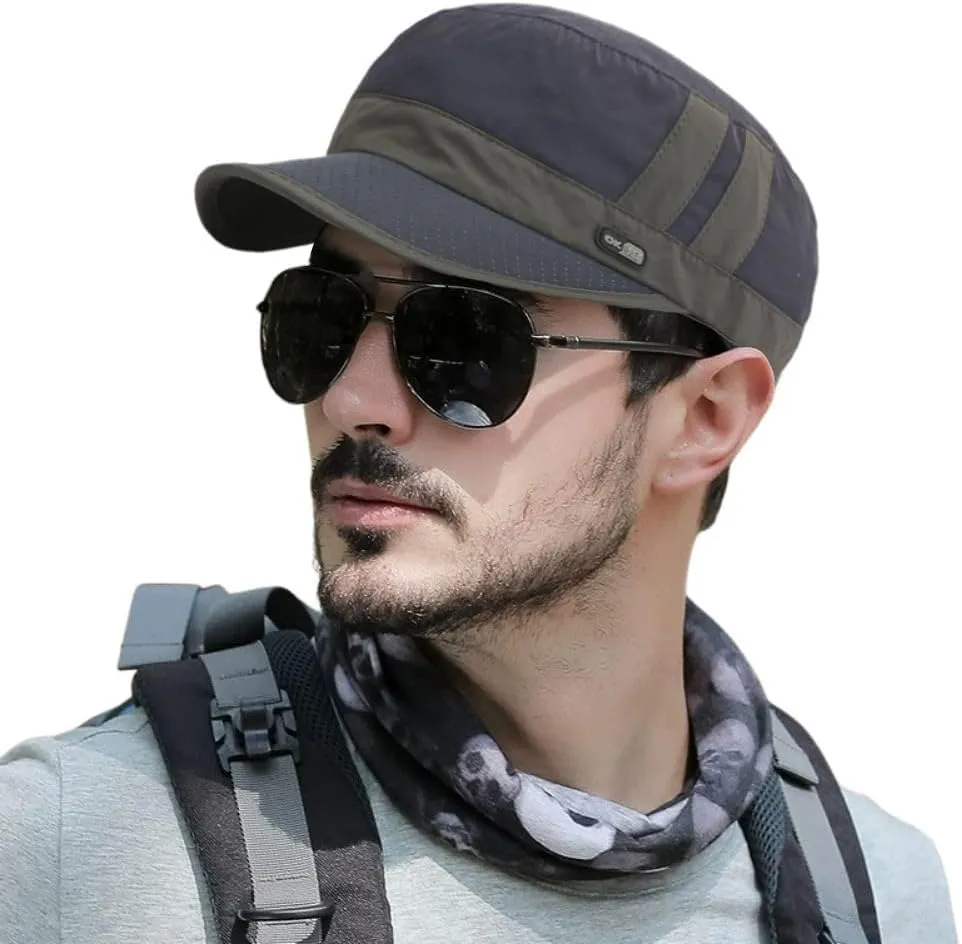 FASHIXD Mesh Military Hat for Men Summer Army Cap Quick Qry Short Bill Hat Cadet Caps