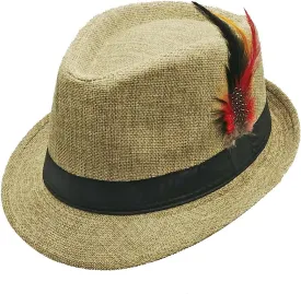 Fedora HAT with Band & Feather - Trilby Gangster Mob Panama Jazz Vintage Style