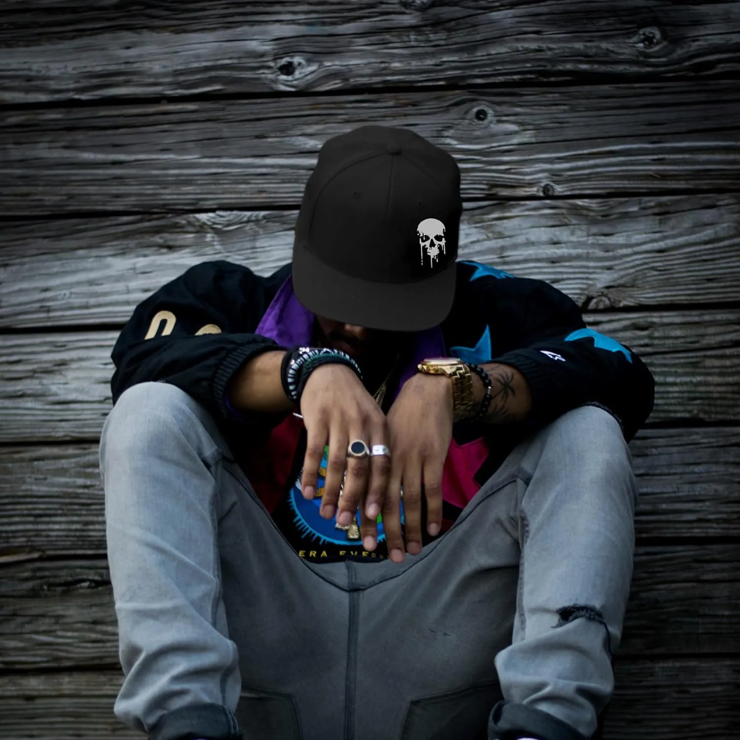 Flat Bill Hats for Men Snapback Skull Hats Black Hat for Teen Boys Skateboard Hats Baseball Cap