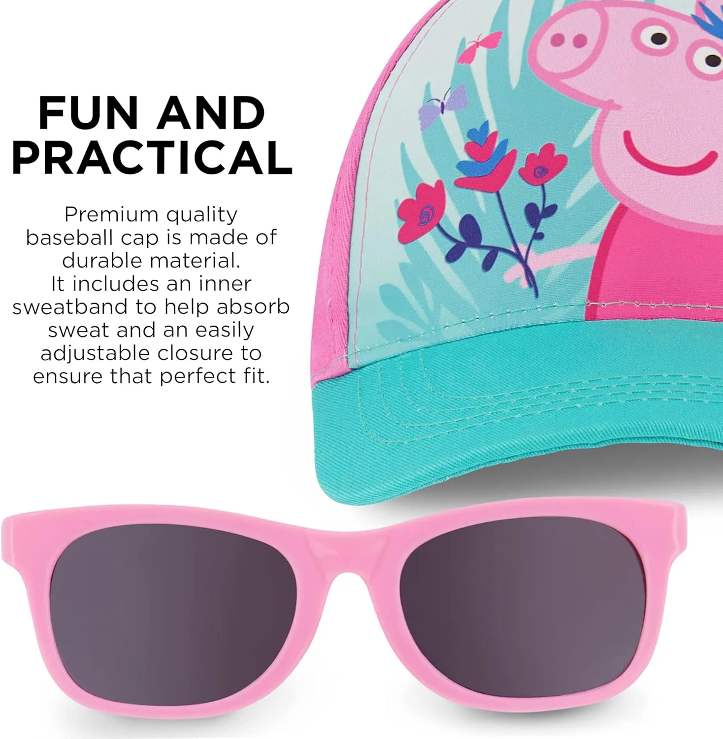 Girls' Baseball Cap, Minnie Mouse, Peppa Pig or Frozen Adjustable Toddler Hat Ages 2-4