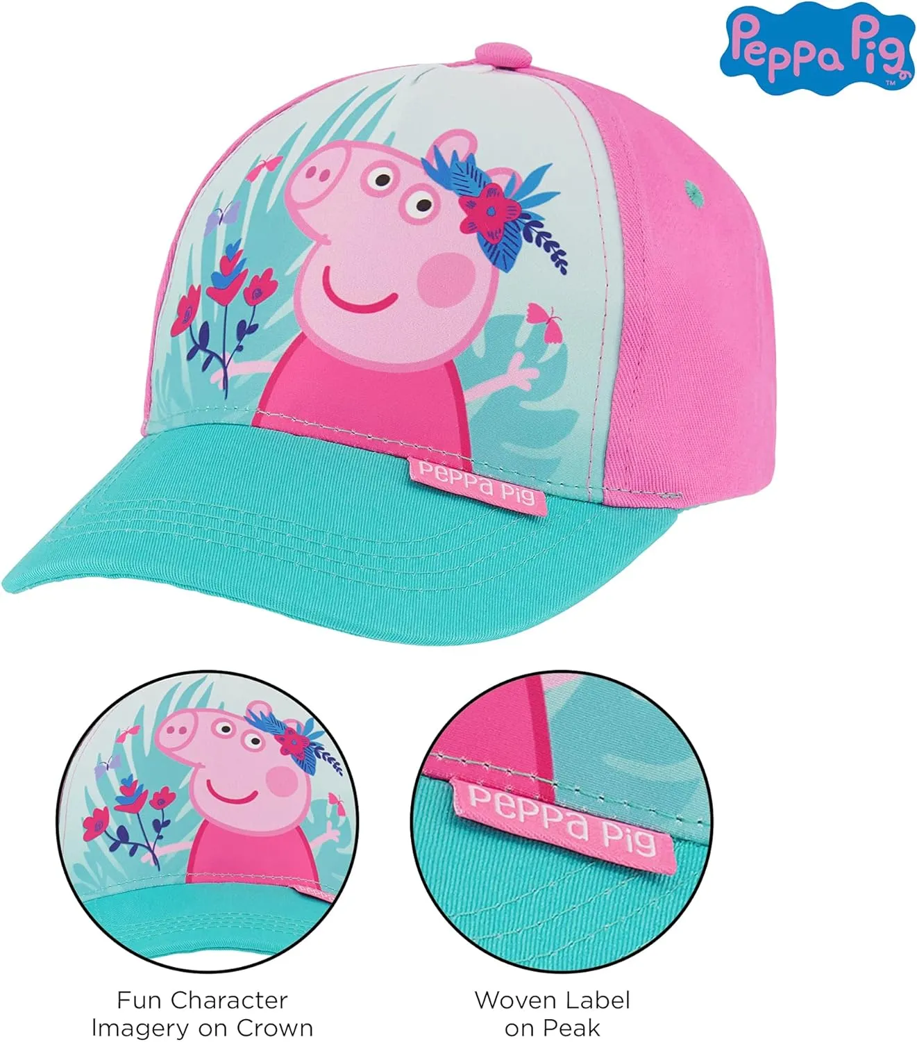 Girls' Baseball Cap, Minnie Mouse, Peppa Pig or Frozen Adjustable Toddler Hat Ages 2-4