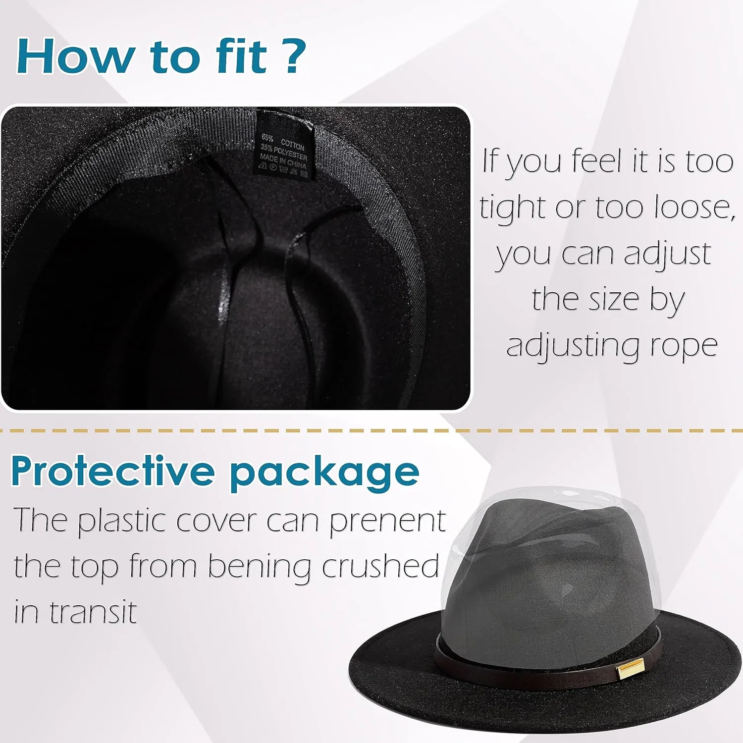 Gossifan Fedora Hats for Men Wide Brim Panama Hat with Classic Belt