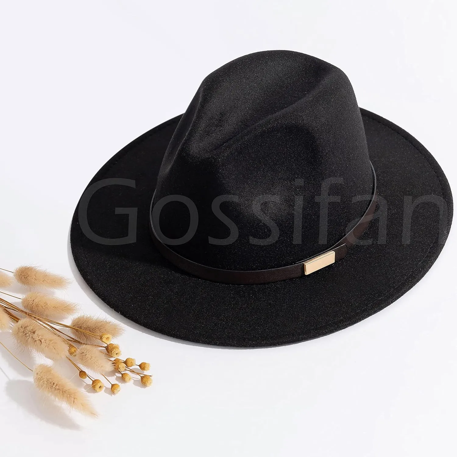 Gossifan Fedora Hats for Men Wide Brim Panama Hat with Classic Belt