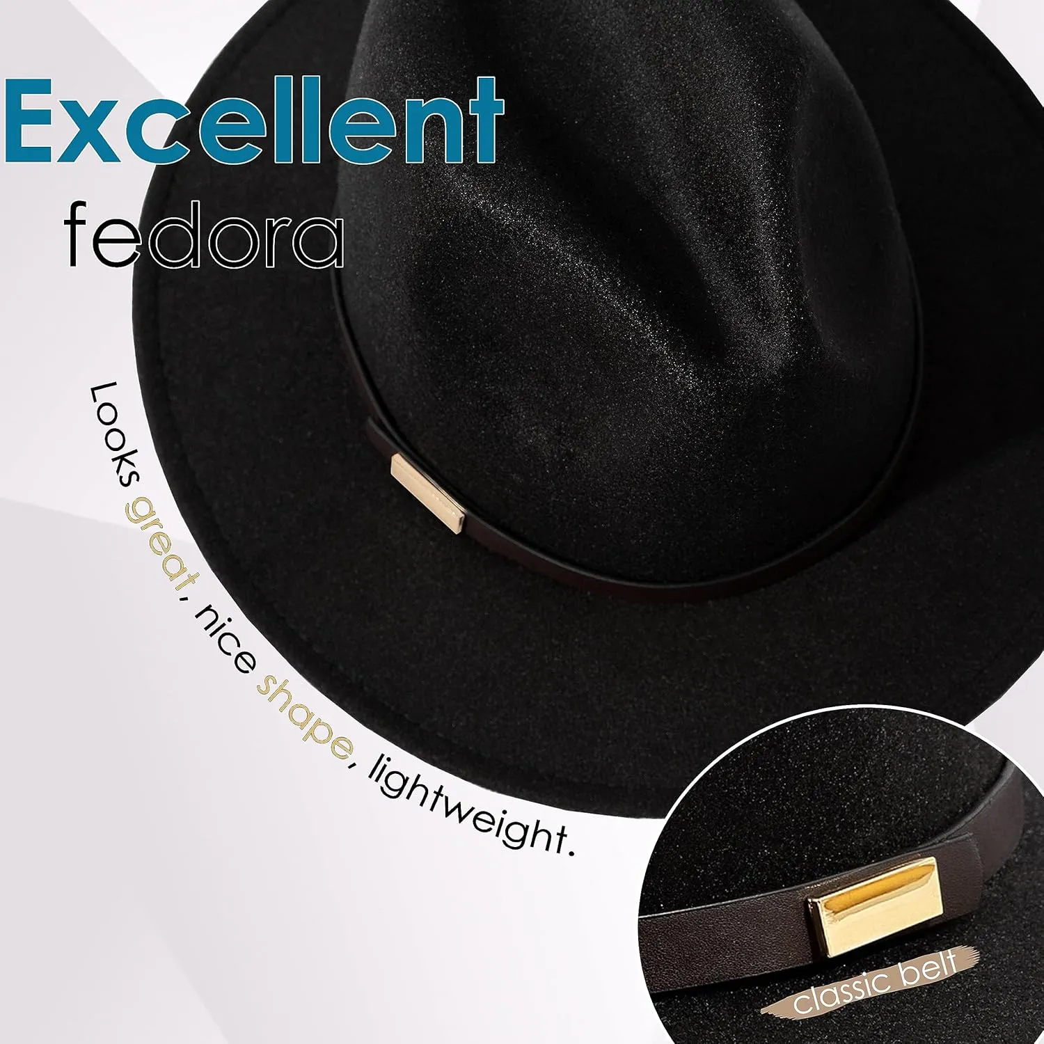Gossifan Fedora Hats for Men Wide Brim Panama Hat with Classic Belt