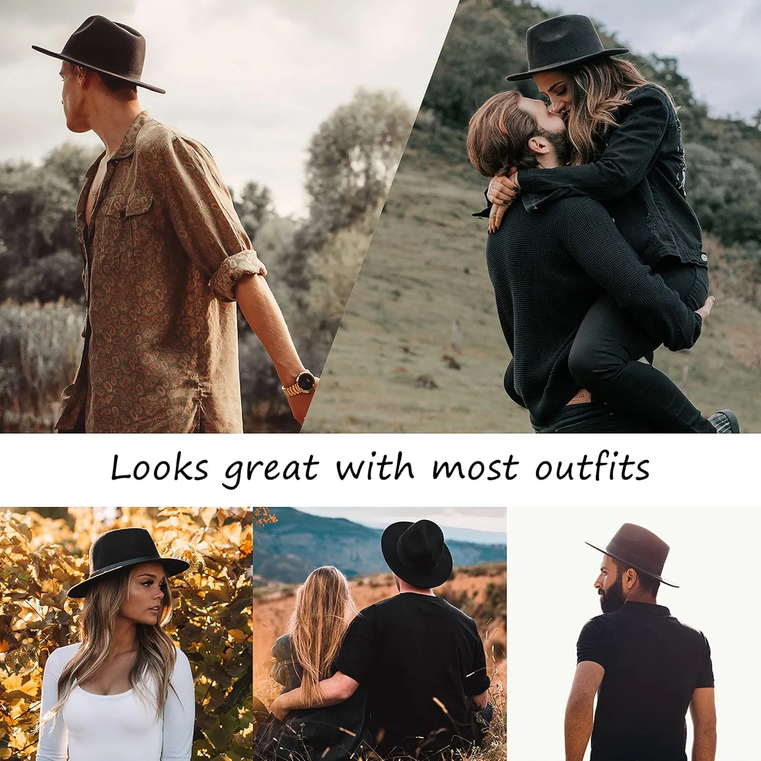 Gossifan Fedora Hats for Men Wide Brim Panama Hat with Classic Belt