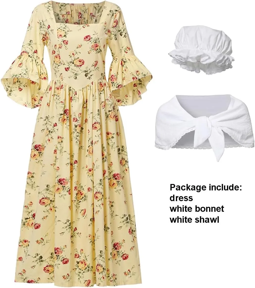 GRACEART Pioneer Woman Costume Colonial Prairie Dress for Women 100% Cotton