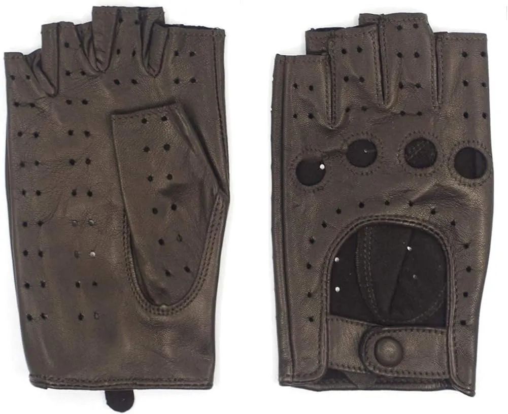 Harssidanzar Womens Lambskin Leather Fingerless Gloves Unlined Half Finger Driving GL012