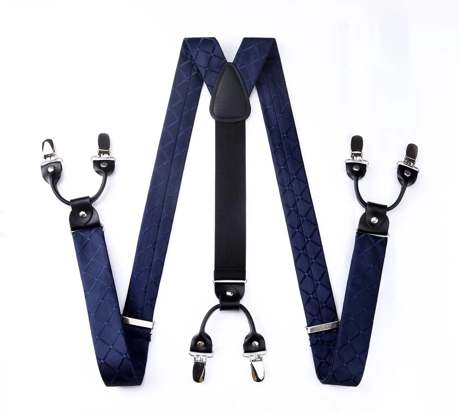 HISDERN Bow Tie and Suspenders for Men Suspender and Bowtie Handkerchief Set Adjustable Y Shape 6 Clips Wedding Brace