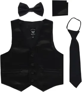 iGirlDress Boys 4 Piece Formal Satin Vest Set Zipper Tie Bowtie Hanky
