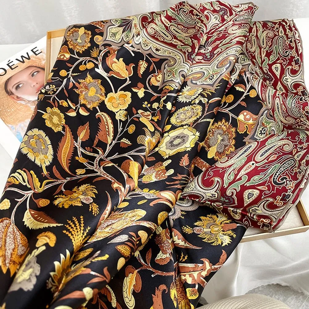 K-Elewon Large Square Scarf 43" Silk Scarf Fashion Scarves Silk Feeling Hair Wrapping Scarfs Night Sleeping Headscarf