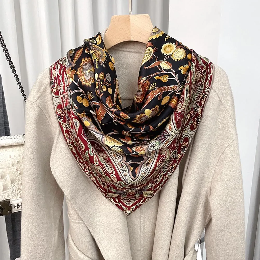 K-Elewon Large Square Scarf 43" Silk Scarf Fashion Scarves Silk Feeling Hair Wrapping Scarfs Night Sleeping Headscarf