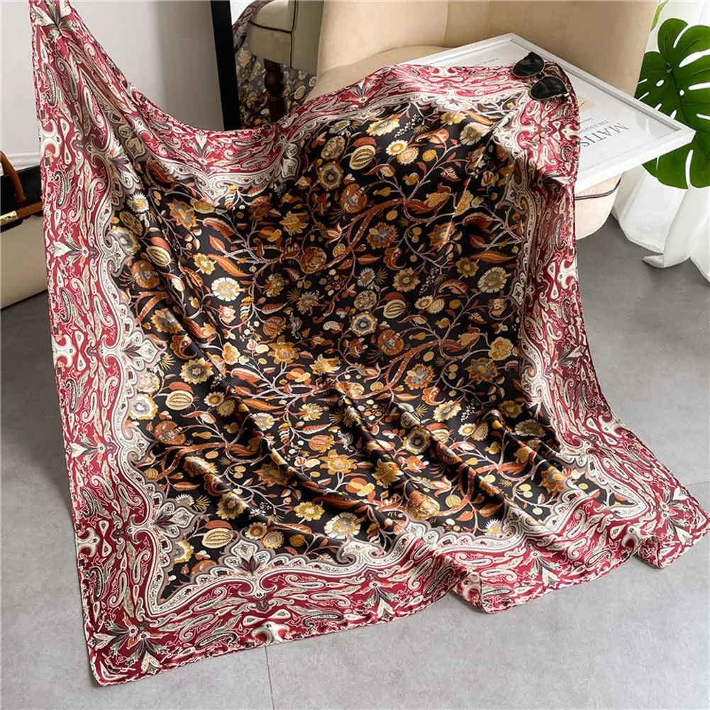 K-Elewon Large Square Scarf 43" Silk Scarf Fashion Scarves Silk Feeling Hair Wrapping Scarfs Night Sleeping Headscarf