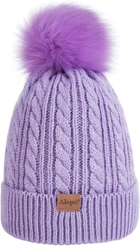 Kids Winter Beanie Hat, Children's Warm Fleece Lined Knit Thick Ski Cap with Pom Pom for Boys Girls