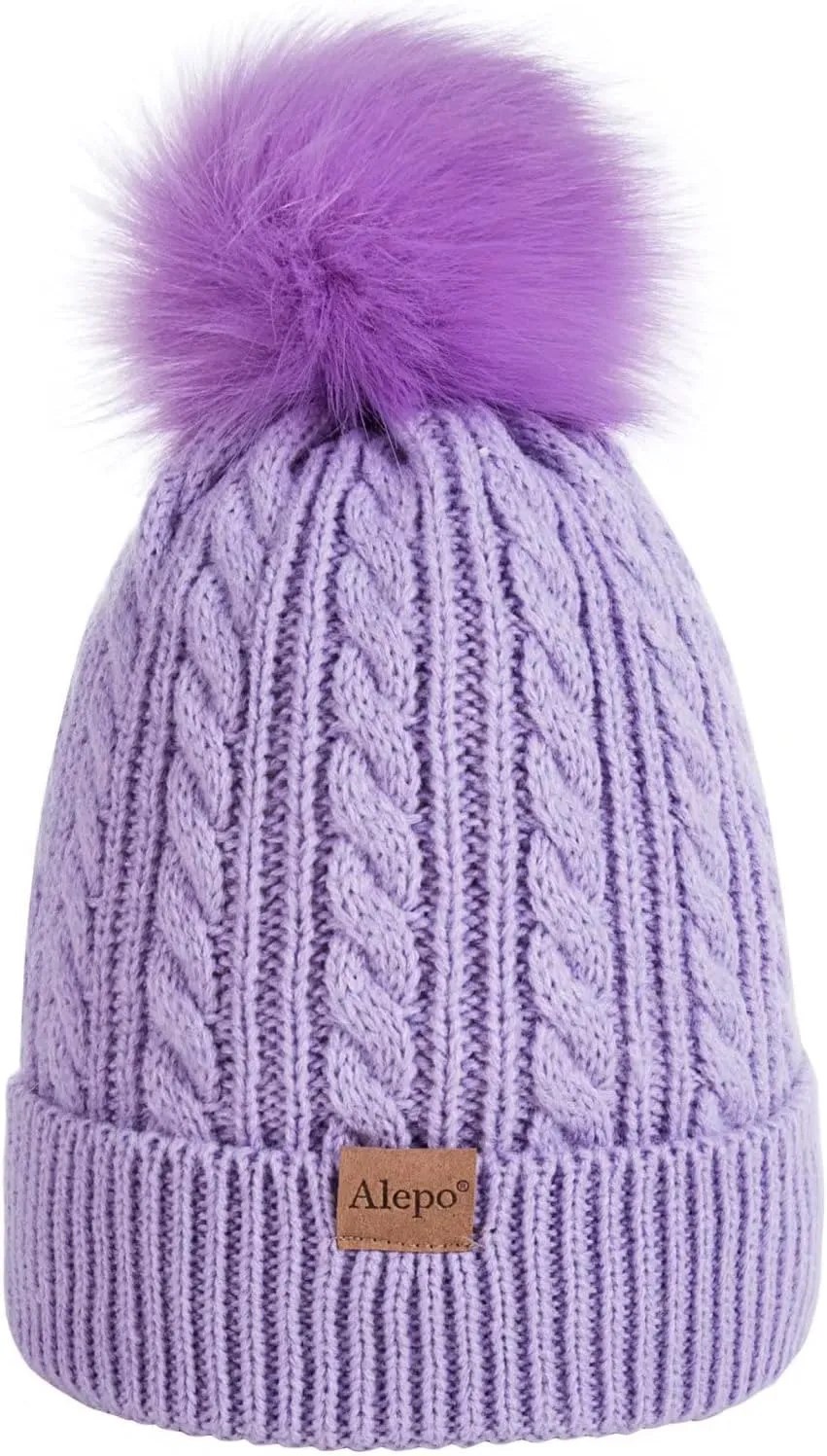Kids Winter Beanie Hat, Children's Warm Fleece Lined Knit Thick Ski Cap with Pom Pom for Boys Girls