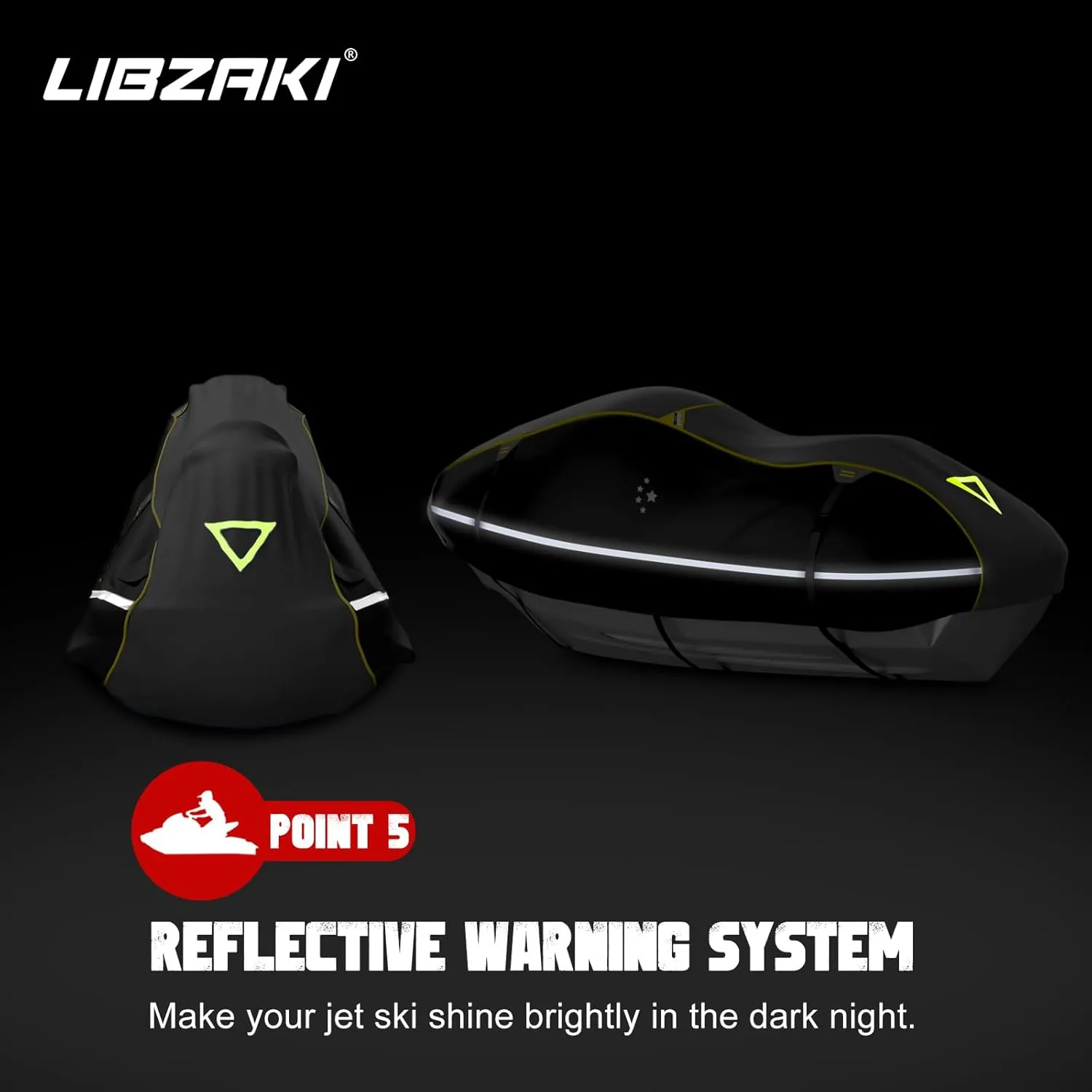 LIBZAKI Jet Ski Cover PWC Cover 1-2 Seats Heavy Duty Waterproof 600D UV Resistant Fits for Yamaha Sea-Doo Kawasaki up to 100~111" Black