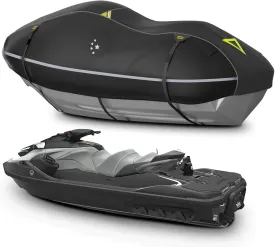 LIBZAKI Jet Ski Cover PWC Cover 1-2 Seats Heavy Duty Waterproof 600D UV Resistant Fits for Yamaha Sea-Doo Kawasaki up to 100~111" Black