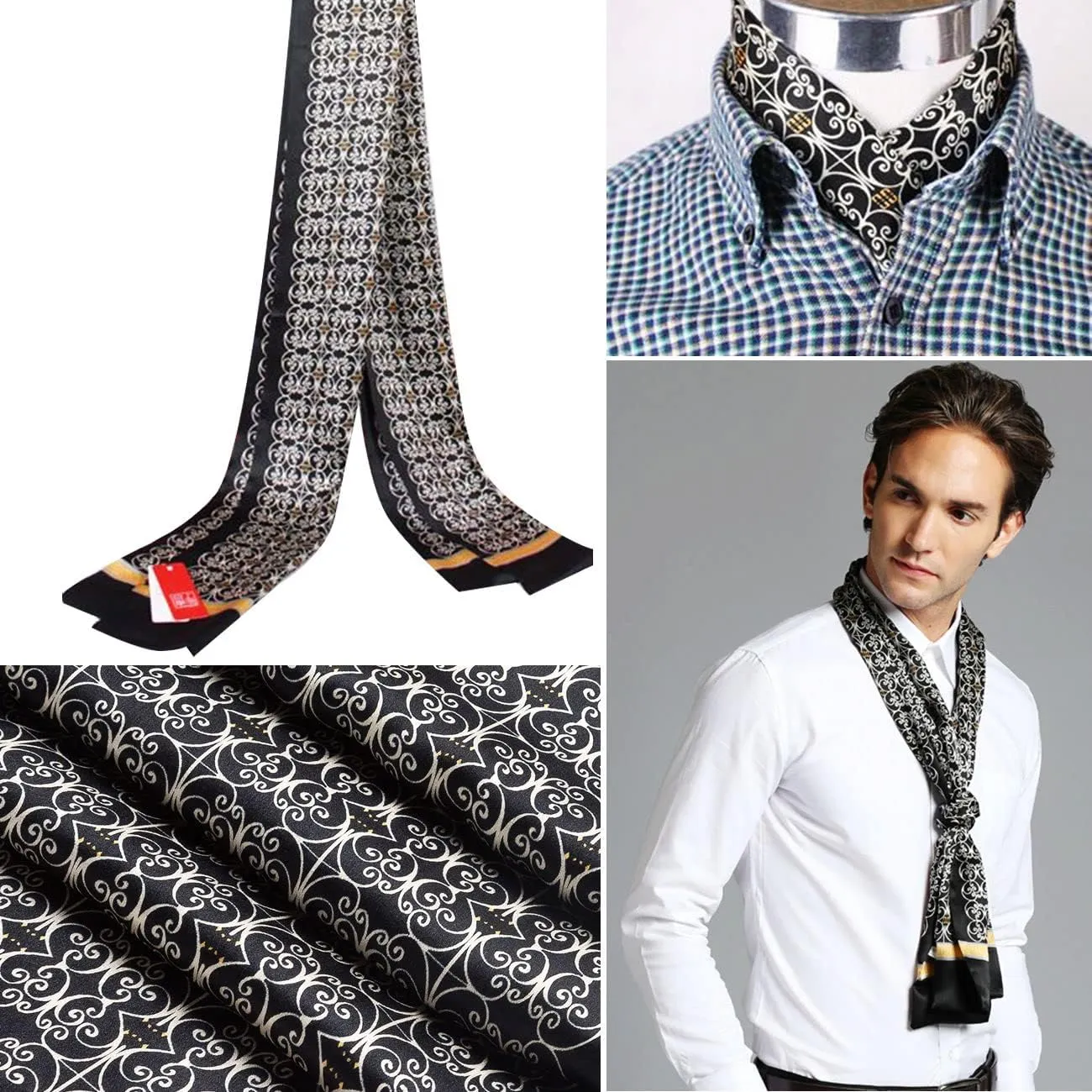 Lonxu Fashion Mens 100% Silk Long Scarf/Cravat Scarives Double Layer