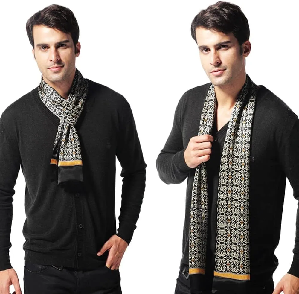 Lonxu Fashion Mens 100% Silk Long Scarf/Cravat Scarives Double Layer
