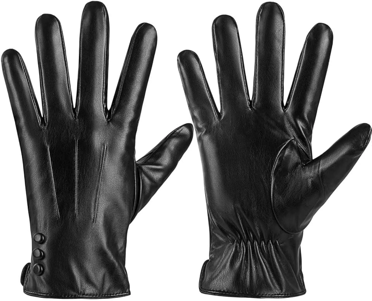 Men's Winter Leather Gloves, Black, S-XL, Touch Screen Compatible, Warm Wool Lining