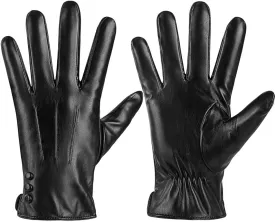 Men's Winter Leather Gloves, Black, S-XL, Touch Screen Compatible, Warm Wool Lining