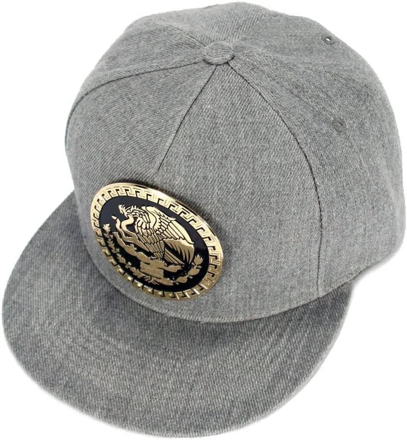 Mexico Hat Metallic Golden Federal Logo Mexican Eagle Aguila Snapback Flat Bill Baseball Cap