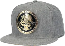 Mexico Hat Metallic Golden Federal Logo Mexican Eagle Aguila Snapback Flat Bill Baseball Cap