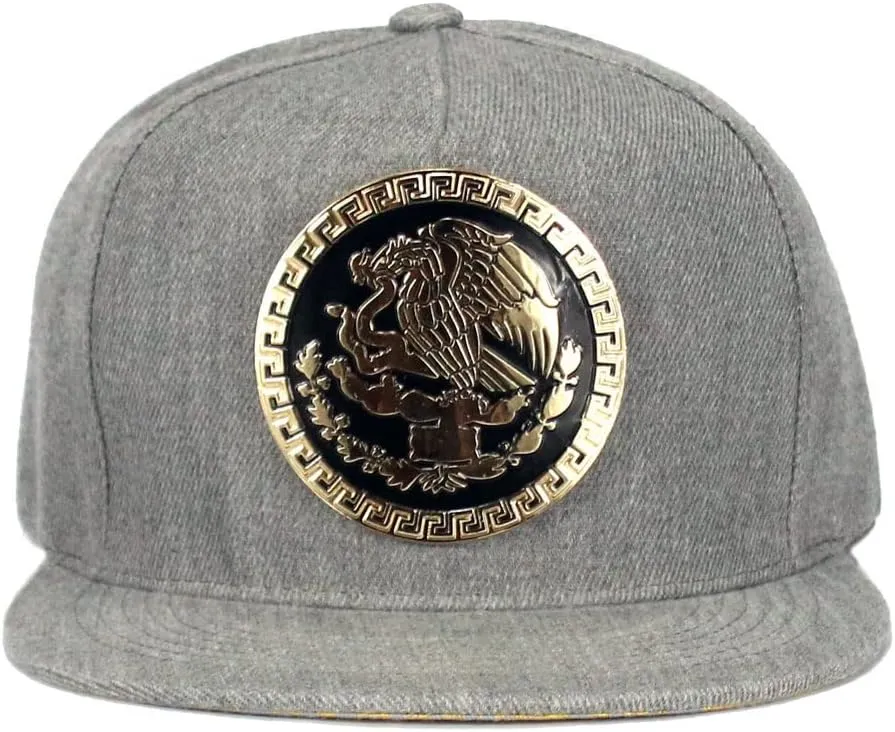 Mexico Hat Metallic Golden Federal Logo Mexican Eagle Aguila Snapback Flat Bill Baseball Cap
