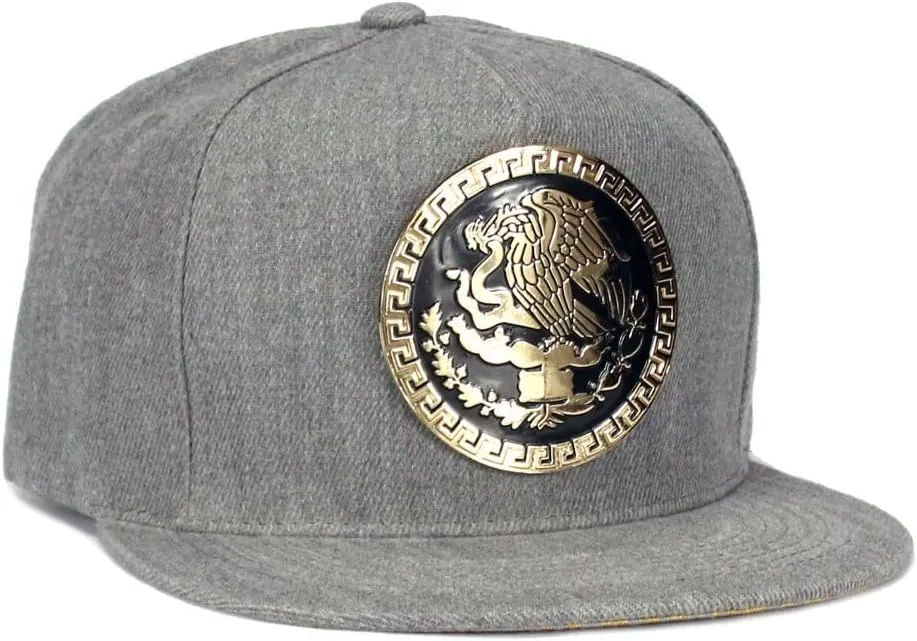 Mexico Hat Metallic Golden Federal Logo Mexican Eagle Aguila Snapback Flat Bill Baseball Cap